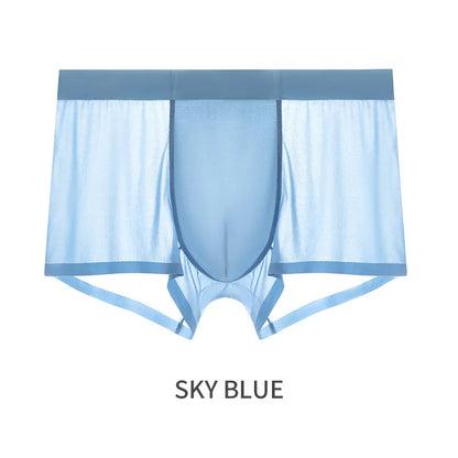 Summer Men’s Ice Silk Underwear Quick Dry Seamless Boxer Short Ultra Thin Sheer Breathable Comfortable Panties Underpants