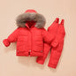 -30 Degree Down Jacket Jumpsuit Winter Overall for Children Clothes Set Baby Boy Parka Real Fur Girl Toddler Thick Warm Snowsuit