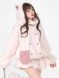 Winter Warm Kawaii Two-piece Set Women Wool Korean Elegant Skirt Suit Japanese Sweet Hooded Coat + Lolita Party Mini Skirt