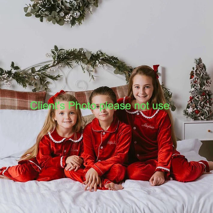 loungewear Family women kids christmas pyjamas boys girls pjs red velvet pajamas toddler children winter designer pijamas