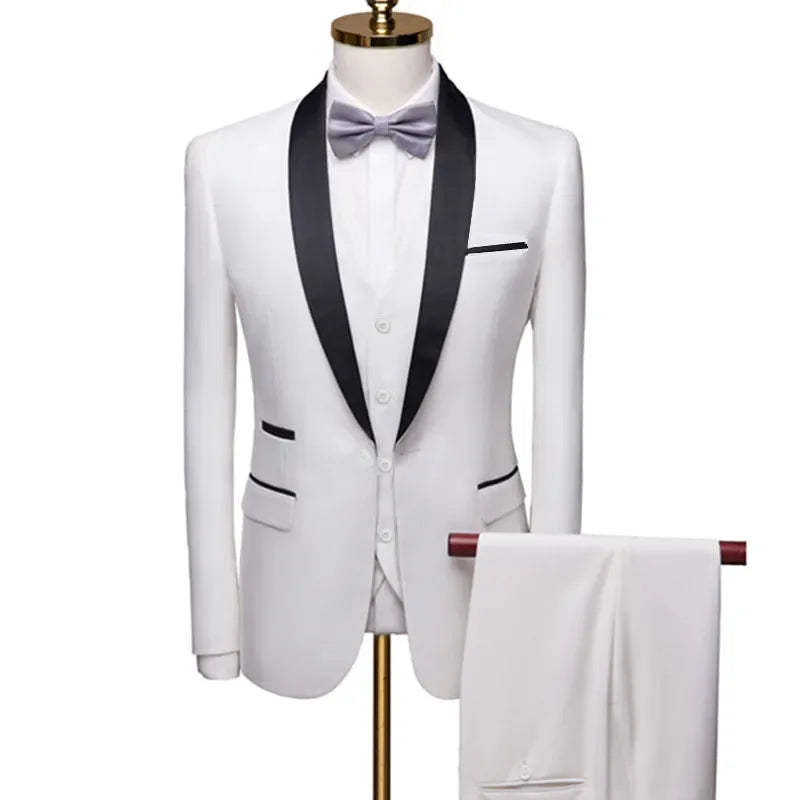 Men Skinny 3 Pieces Set Formal Slim Fit Tuxedo Prom Suit / Male Groom Wedding Blazers High Quality Dress Jacket Coat Pants Vest