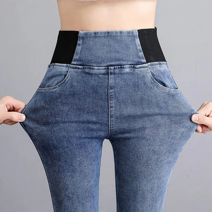 Over size 38 Elastic Waist Skinny Jeans Women Spring Slim Stretch Denim Pants Vintage Pencil Vaqueros Mom Pantalones De Mujer