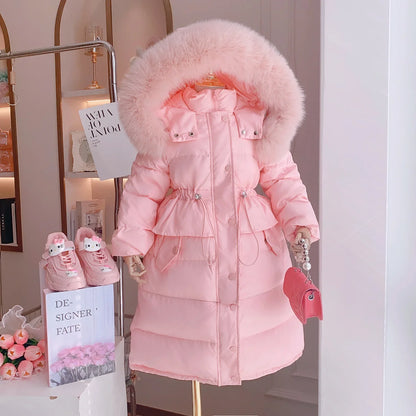 Girls Padded Cotton Clothes New Style Casual Cotton-Padded Jacket Long Little Girl Thick Warm Cotton-Padded Jacket Fashion