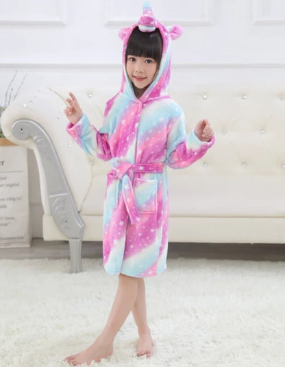 3-12Years Winter Autumn Children's Sleepwear Unicorn Cartoon Bath Robe for Adult Boys Girls Pijamas Hooded Kids Bathrobes