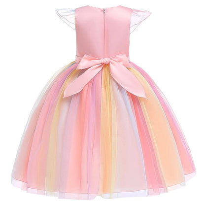 Kids Unicorn Dress for Girls Flower Appliques Ball Gown Elegant Party Costumes Little Girl Princess Dresses Children Clothing