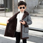 2025 Children Casual Woolen Coat Fall Winter Boys Handsome Plush Velvet Heavy Outerwear Clothes Kids Splicing Pocket Trench Coat