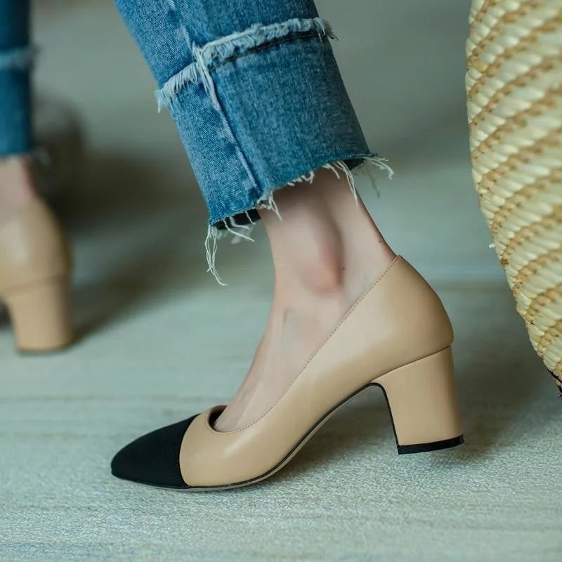 2025 Women Leather Sandals Office Women‘s Shoes Sandals Flat Bottom Slippers Thick Heel Chaussure Femme Zapatos Mujer Sandalias