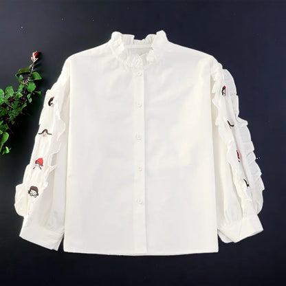 Kids Ruffle Shirts for Girls School Blouses Outfits Spring Autumn Long sleeve Children Clothes for Teenagers 6 8 10 12 13 Years