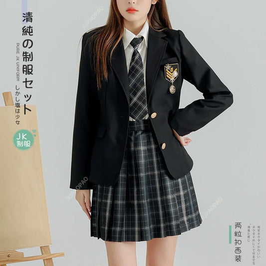 Japanese School Fashion Jk School Uniform Coat Spring Autumn Black Lapel Long Sleeve Jackets With College Style Costume Japanese