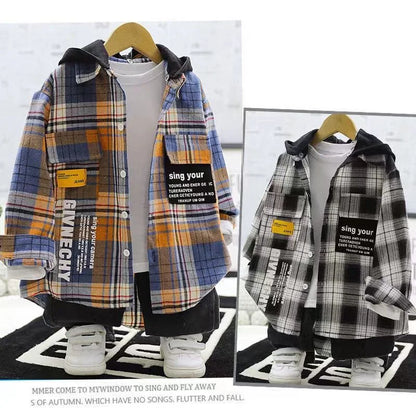 2-16Year Autumn Winter Fashion Kids Boys Long Sleeve Plaid Shirts Thick Wool Tops Kids Children Cotton Blouse Casual Clothes