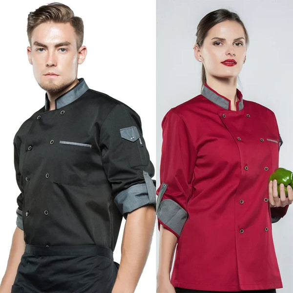 Chef Jacket Long Adjustable Sleeve Men Women Unisex Cook Coat Restaurant Hotel Kitchen Wear Waiter Uniform