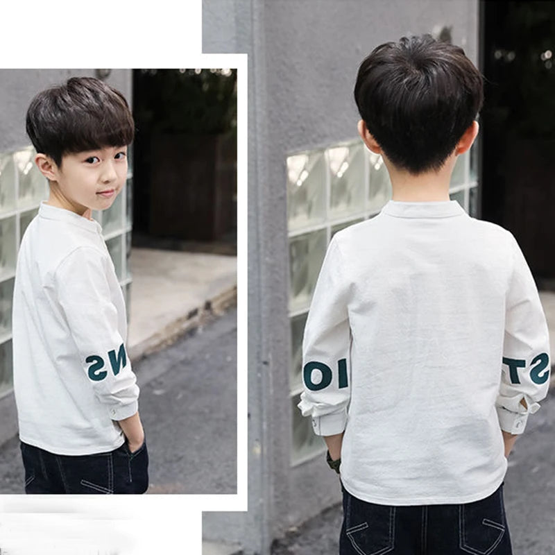 Spring Autumn Fashion Letter Y2K Boy's Shirt Cotton Long Sleeve Kids Pullover Trend Children's Clothing Kawaii Blouses Cute Tops