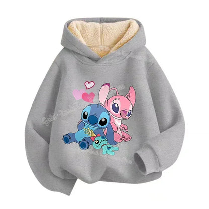 Lilo&stitch Children Hoodie Winter Thicken Warm Pullover Sweatshirt Street Sweater Girl Boy Outdoor Sports Kid Hooded Clothes