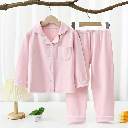 2025 Autumn Winter Children Pajama Sets Solid Color Sleepwear for Kids 1-16years Teen Pijamas Boys Girls Loungewear Baby Clothes