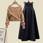 Fashion 2 Pieces Outfits Office Women Lady Crop Tops Coat Slit Midi Skirt Suits Autumn Winter New Solid Color 2 Piece Sets