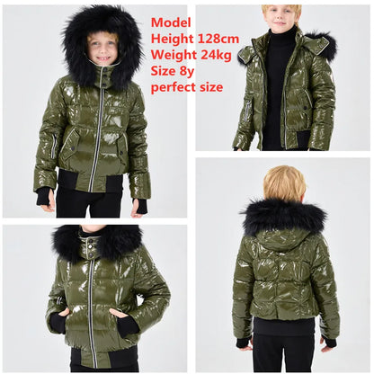 AP 2025 winter kids coat waterproof shine fabric + filling  white duck down girls boys children coats