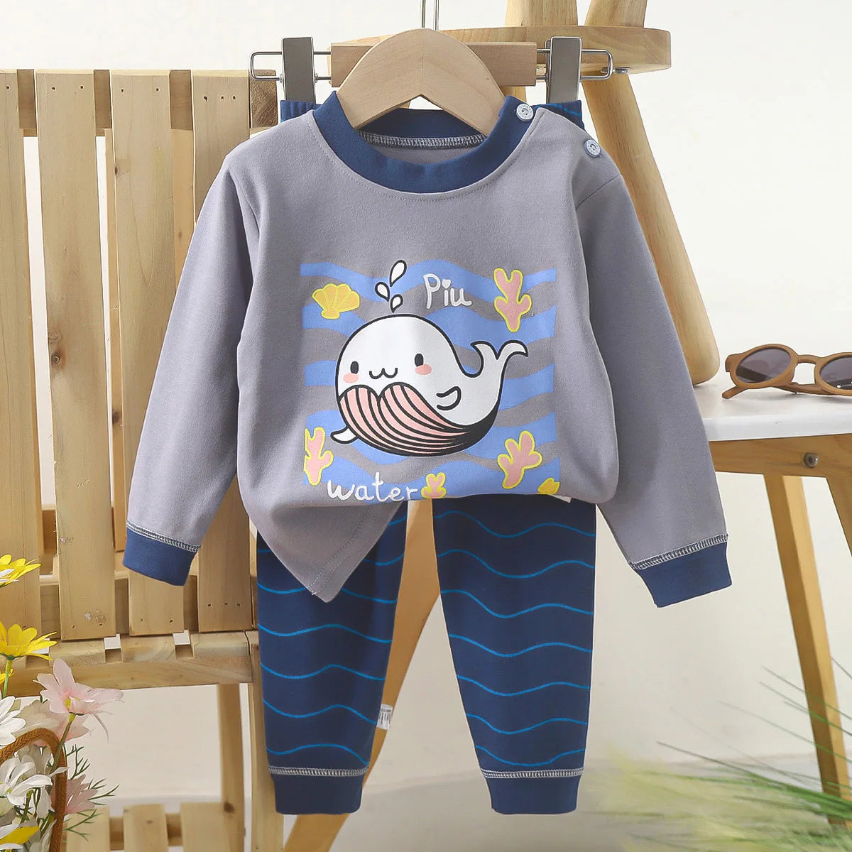 Kids Boys Casual Warm Cotton Pajamas Cute Cartoon Bear Long Sleeve T-Shirt Tops + Pants New Baby Autumn Sleepwear Clothing Sets