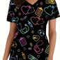 Surgical Uniforms Woman Heart Printed V-Neck Nurses Tops Short Sleeve Patch Pocket Medical Uniforms Surgical Uniforms Nursing