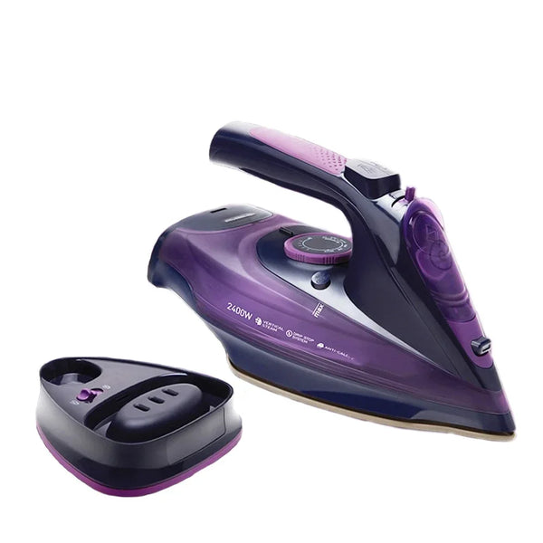 Cordless Steam Iron Handheld 5-speed Adjustable Ironing Machine Portable Ceramic Bottom Plate 2400W Fabric Steamer Self-Cleaning