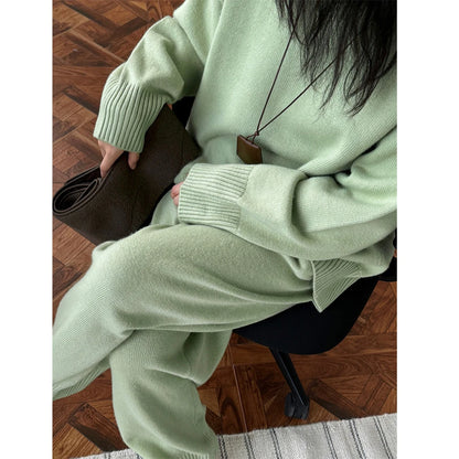 Women Sweater Suits High Quality 50% Wool Pullover With Knitted Pants Two Piece Sets Tracksuits Ladies Outfits Winter Clothes