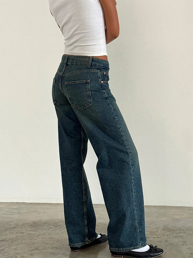 Women Vintage Aesthetic Y2k Low Rise Baggy Jeans Loose Fit Boyfriend Straight Wide Leg Jeans Trendy Stretch Long Denim Pants