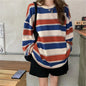 Women’s Casual Long Sleeve T-shirt Fashion Stripe Printing Round Neck Loose Pullover Tops