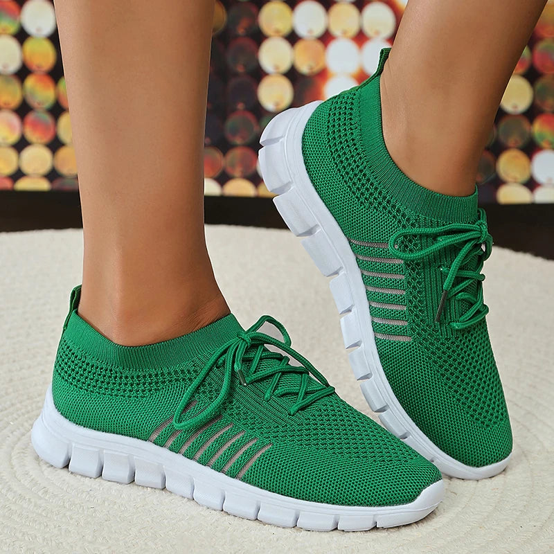 Mesh Breathable Soft Sole Sneakers Women Lightweight Non-Slip Running Walking Shoes Woman 2025 Spring Casual Lace Up Flats Shoes