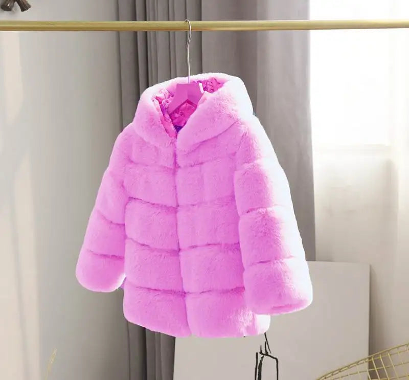 3-12 Years Little Girls Cute Thick Warm Fox Fur Jacket Fashion Winter Autumn Coats Kids Children Faux Fur Outerwear High Quality