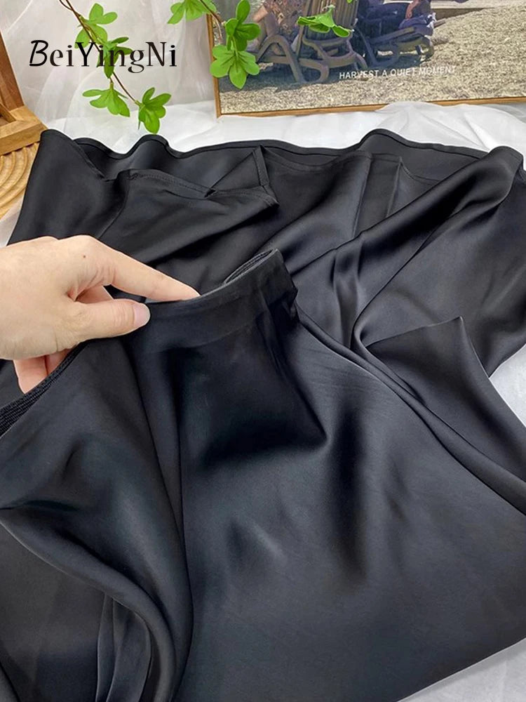 Beiyingni Elegant Satin High Waist Skirts Women Elegant Luxury Korean Long Maxi Mermaid Skirt Casual Office Ladies A-line Faldas