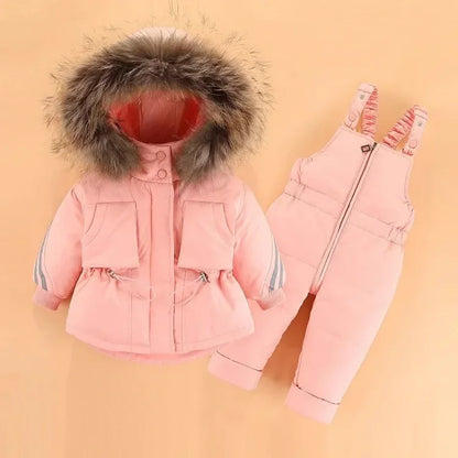 -30 Degree Down Jacket Jumpsuit Winter Overall for Children Clothes Set Baby Boy Parka Real Fur Girl Toddler Thick Warm Snowsuit