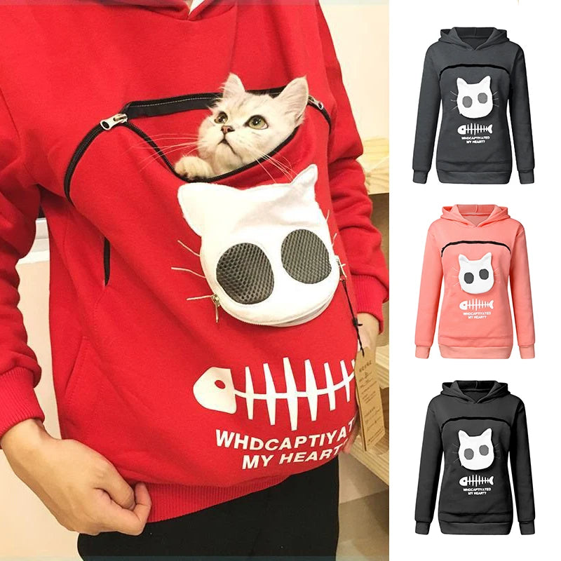 Sweatshirt Cat Lovers Hoodie Kangaroo Dog Pet Paw Pullovers Cuddle Pouch Sweatshirt Pocket Animal Ear Hooded Plus