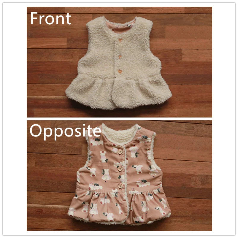 Baby Kids Double-sided Jacket Vest Winter Little Girls Sleevless Outerwear Warm Plus Children Coats Korean Toddler Waistcoat Top