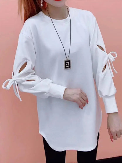 Woman T-shirt Korean Fashion Clothing Elegant Top Spring Clothes Black Streetwear Casual Long White Loose Autumn Women Tshirt