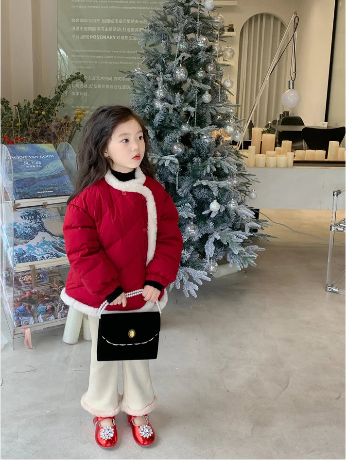 Girls Winter Coats Castle Princess Coat Cotton Padded Jacket From Toddler To Little Kid Elegant Rabbit Fur Collar Warm Outwear