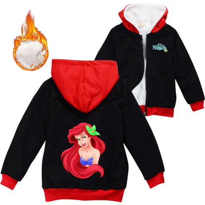 Winter Thick Boys Girls With Zipper Coats The Little Mermaid keep Warm Hoodies Jackets Children Casual Outerwear Sweatshirt