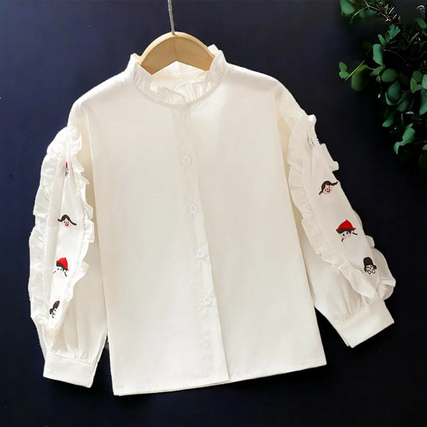 Kids Ruffle Shirts for Girls School Blouses Outfits Spring Autumn Long sleeve Children Clothes for Teenagers 6 8 10 12 13 Years