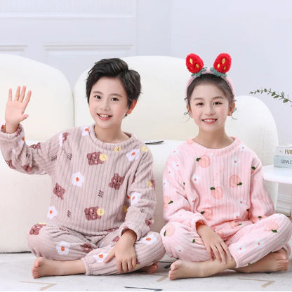 Children's Pajamas Sets Velvet Winter Sleepwear for Kids Warm Girls Pijama Boys Nightwear 3-10years Teenager Home Wear Clothes