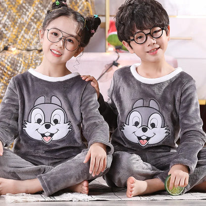 Hot Selling Children Fleece Pajamas Warm Flannel Sleepwear Girls Loungewear Coral Fleece Kids Pijamas Homewear Winter Pyjama Set