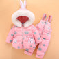 OLEKID 2024 Baby Girls Winter Down Snowsuit Cartoon Rabbit Jacket Coat Overalls Infant Girls Clothes Set 1-4 Years Toddler Suit