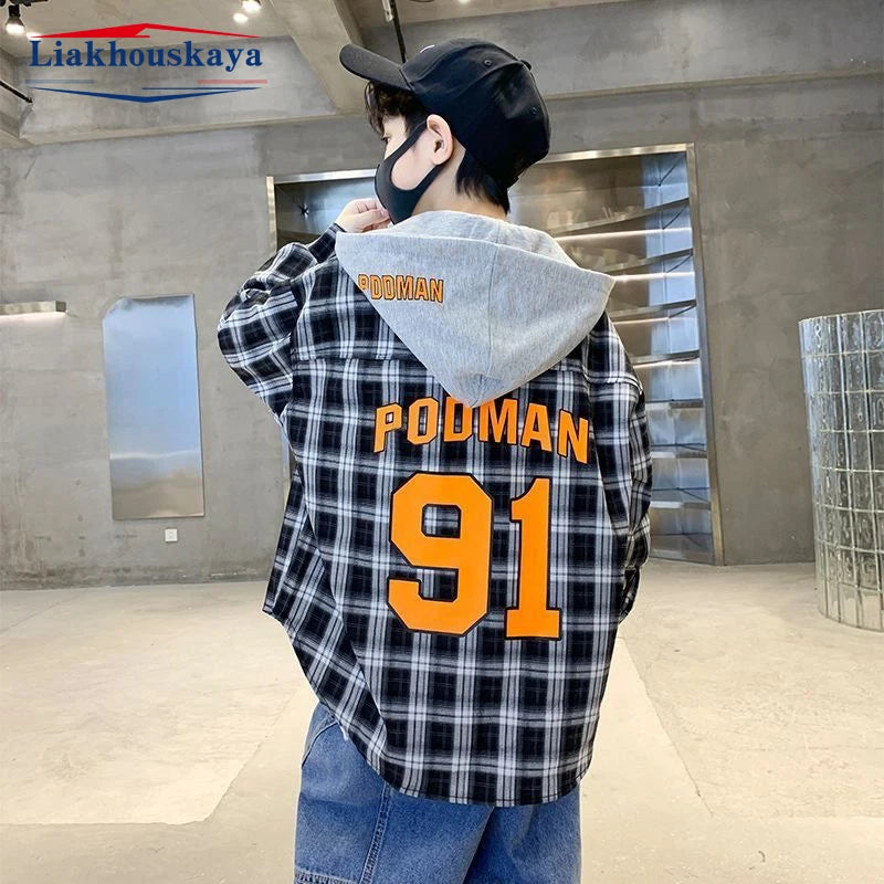 2-16Year Autumn Winter Fashion Kids Boys Long Sleeve Plaid Shirts Thick Wool Tops Kids Children Cotton Blouse Casual Clothes