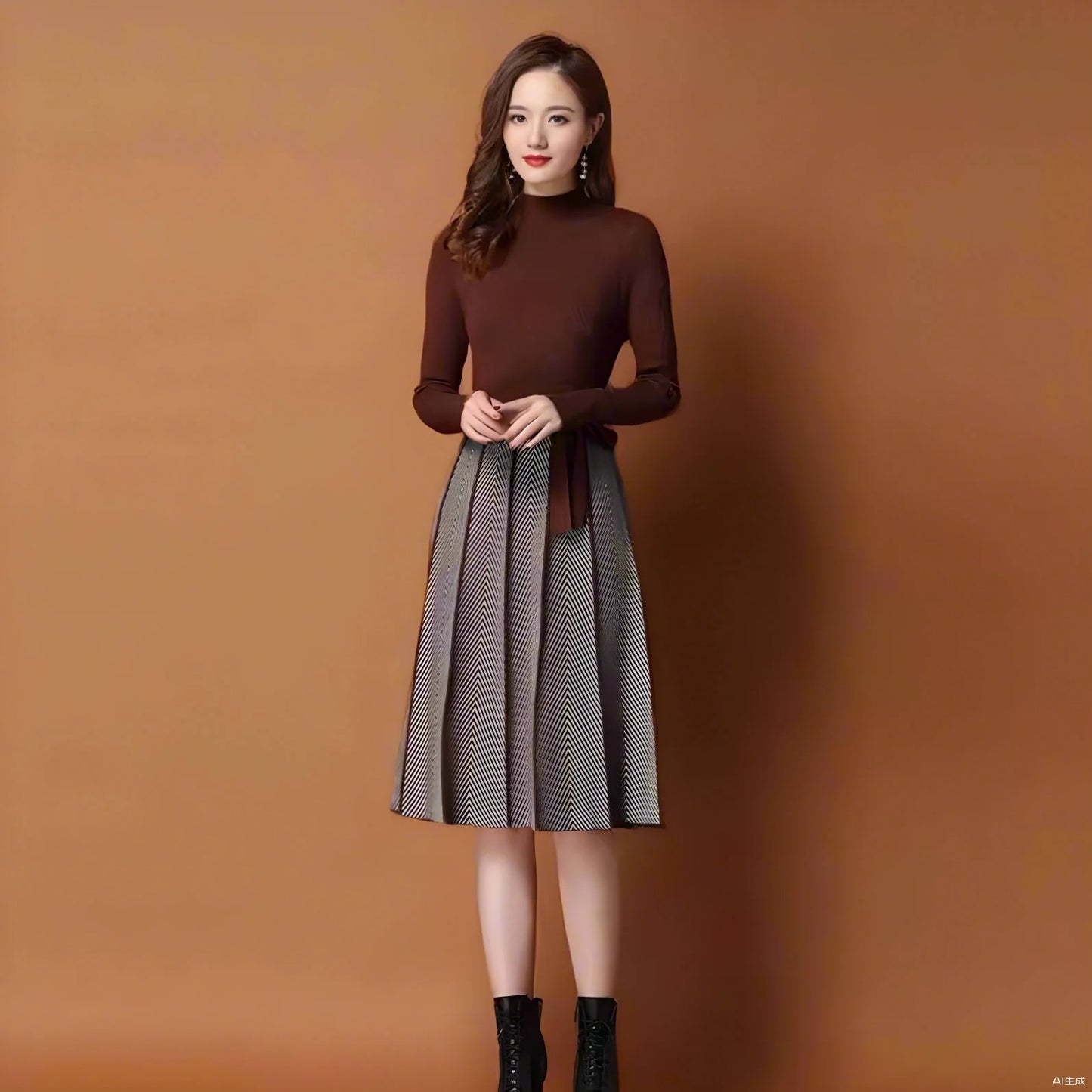 Autumn/Winter women's knitted dress Fashion elegant Korean style knee-length skirt