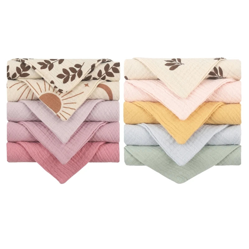 Baby Towel Set Teething Bibs for Toddler Burp Cloth Gauze-Cotton Handkerchief Back Absorb Towel Newborn Bath Towel 10PCS