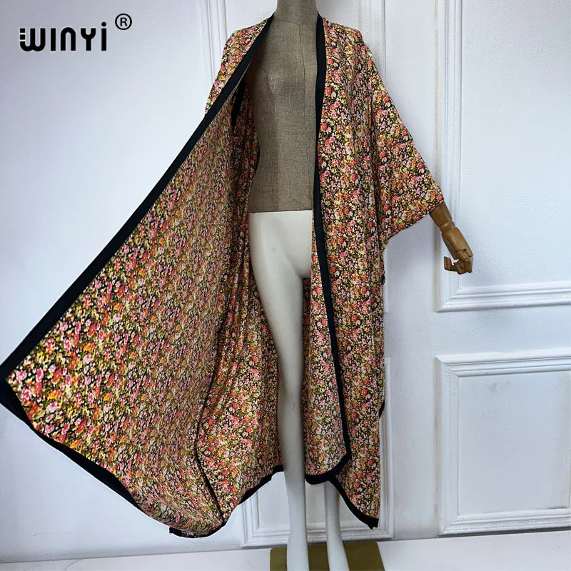 WINYI Kimono Summer sexy print loose Cardigan Female Blouse abaya beach cover up boho maxi party dress kaftan dresses womens