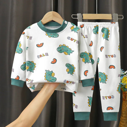 2025 New Kids Boys Girls Pajama Sets Cartoon Print Long Sleeve Cute T-Shirt Tops with Pants Toddler Baby Autumn Sleeping Clothes