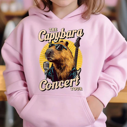 Cute Capybara Loves Bubble Tea kids hoodie pink plus velvet sweater autumn and winter tops for girls