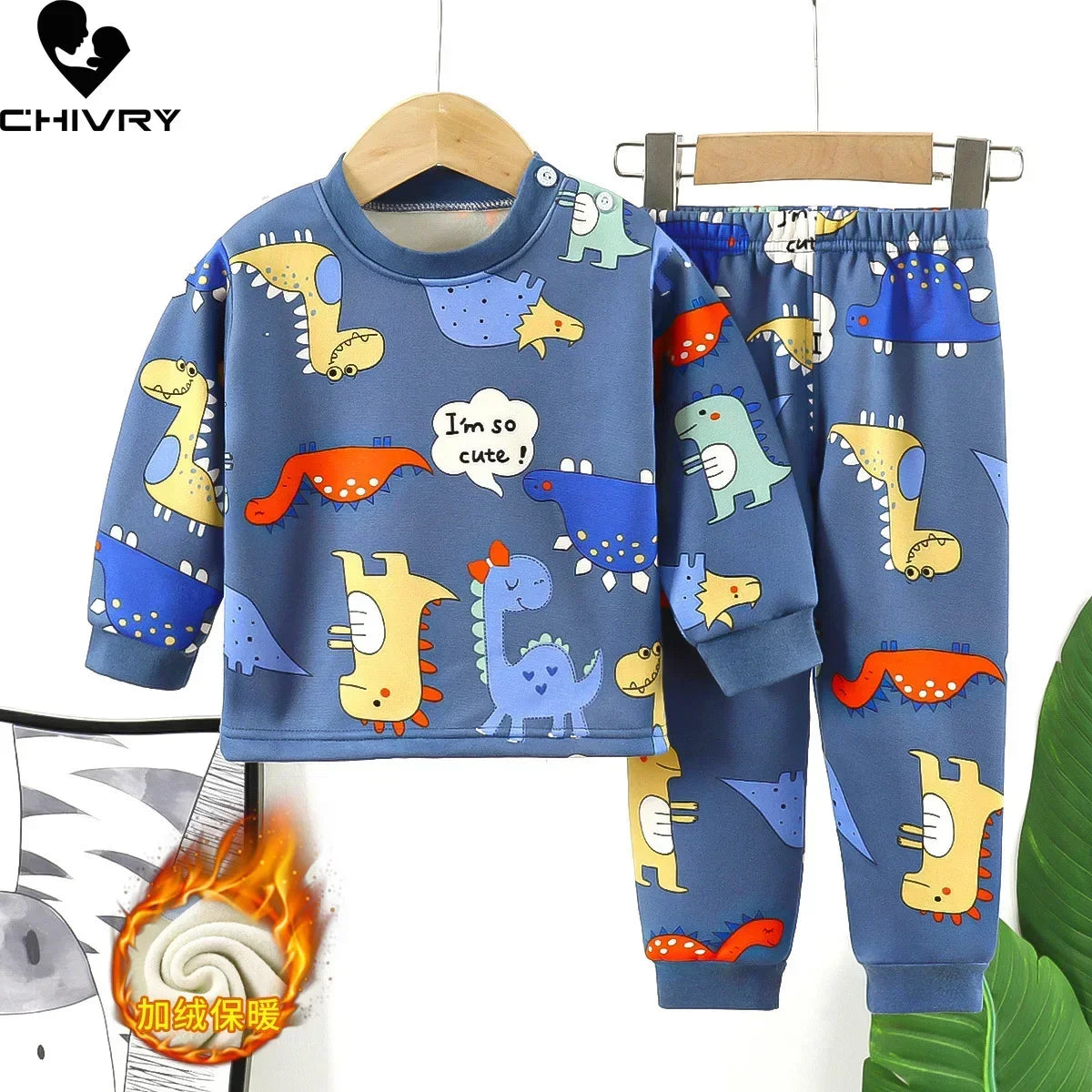 New 2025 Autumn Winter Kids Thicken Warm Pajamas Baby Boys Girls Cartoon Long Sleeve Pyjamas Toddler Sleepwear Clothing Sets