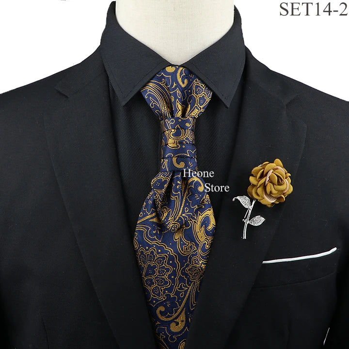 New Men's Premium Paisley Tie Brooch Set Red Black Blue Ajustable Neck Tie Luxury Classic Suit Tuxedo Groom Wedding Accessories