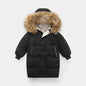 Winter Girls Down Jacket Keep Warm Fur Collar Fashion Little Princess Coat Hooded Boys Long Parkas Outerwear Children Clothing