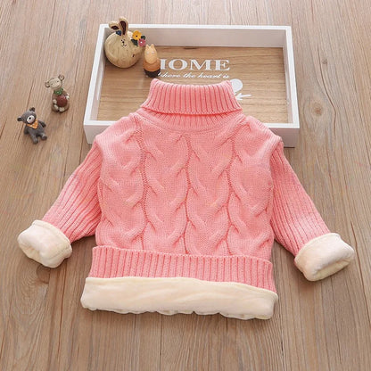 PHILOLOGY 2T-8T pure color winter boy girl kid thick Knitted bottoming turtleneck shirts solid high collar pullover sweater