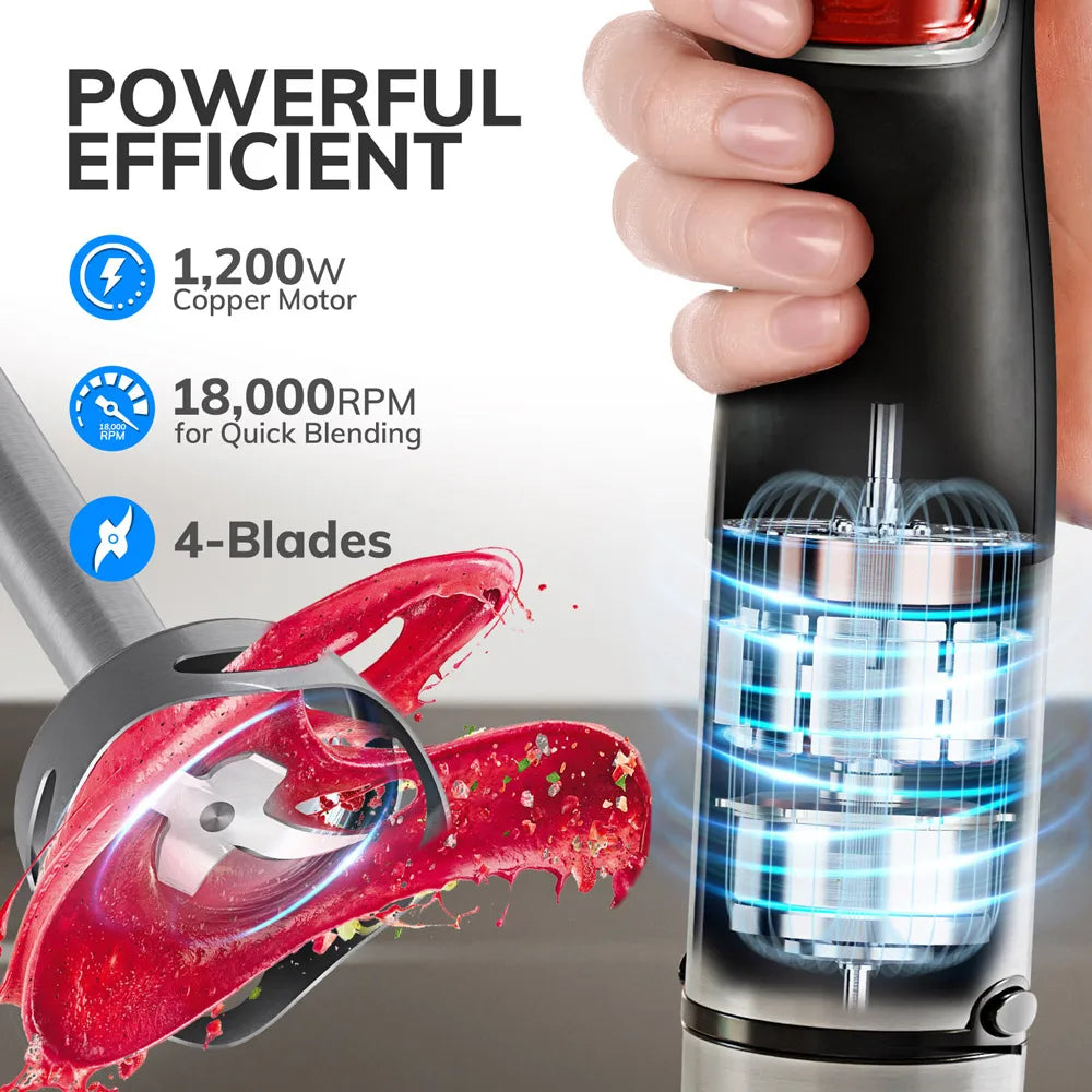 MIUI Electric Hand Held Stick Blender 6-in-1 Multi-Purpose Immersion Hand Blender,Stainless Steel Blades,Home & Kitchen,1200W